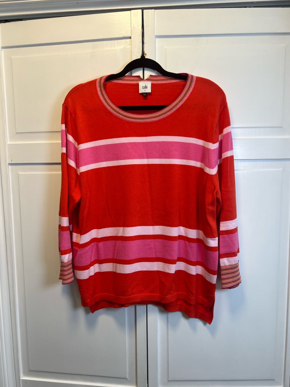 CAbi Women’s Cadet Red And Pink Striped Pullover Size Large - Picture 3 of 10